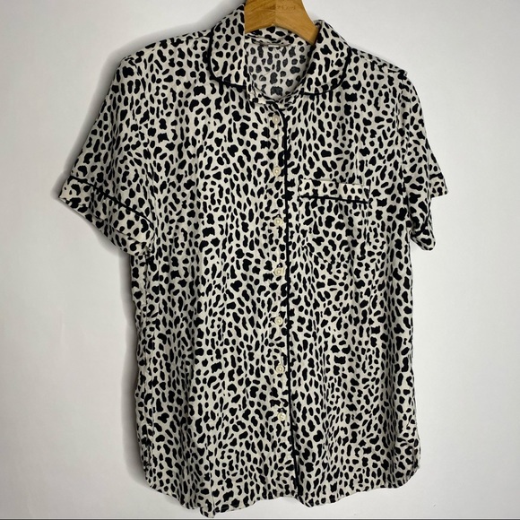 Loft Dalmatian Cow Print Button Front Sleep Shirt - Picture 2 of 6
